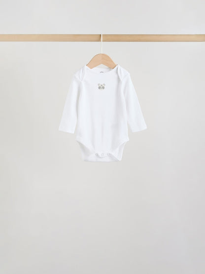 White Long Sleeve Baby Bodysuits 5 Pack