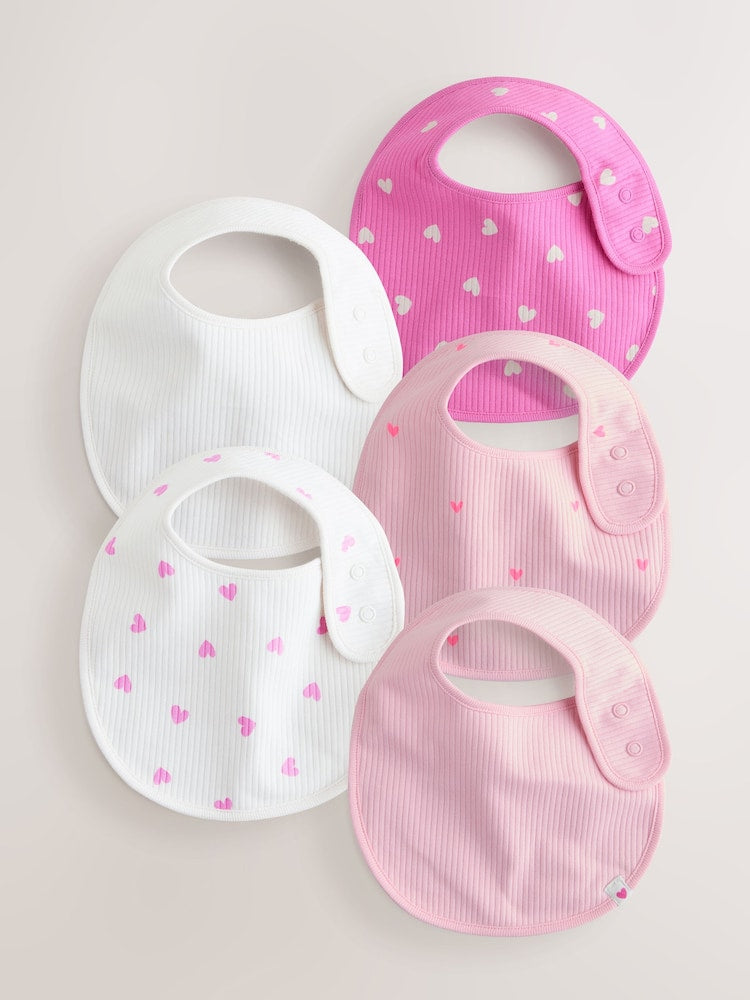 Pink Baby Bibs 5 Pack - Up to 1 Month (50-56cm)