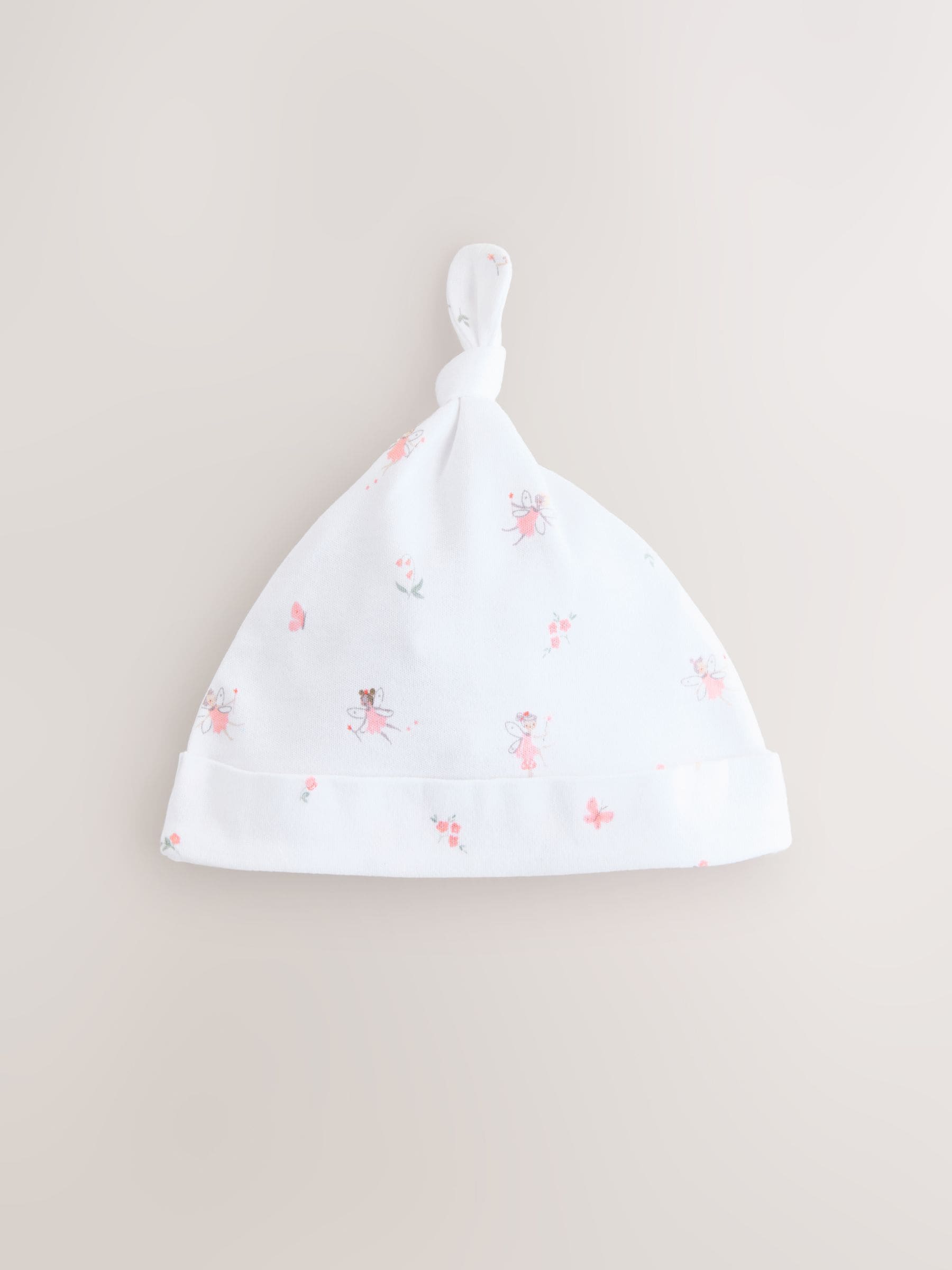 Pink/White Tie Top Baby Beanies 3 Pack (0-12mths) - Size 44cm (5lb)