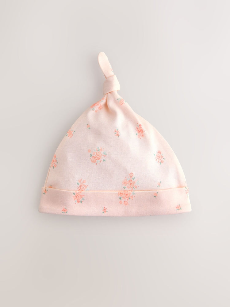 Pink/White Tie Top Baby Beanies 3 Pack (0-12mths) - Size 44cm (5lb)