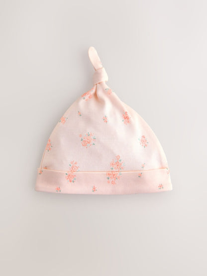 Pink/White Tie Top Baby Beanies 3 Pack (0-12mths) - Size 44cm (5lb)