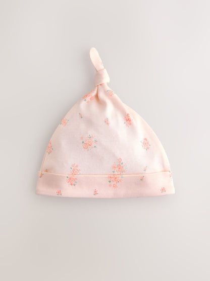 Pink/White Tie Top Baby Beanies 3 Pack (0-12mths) - Size 44cm (5lb)