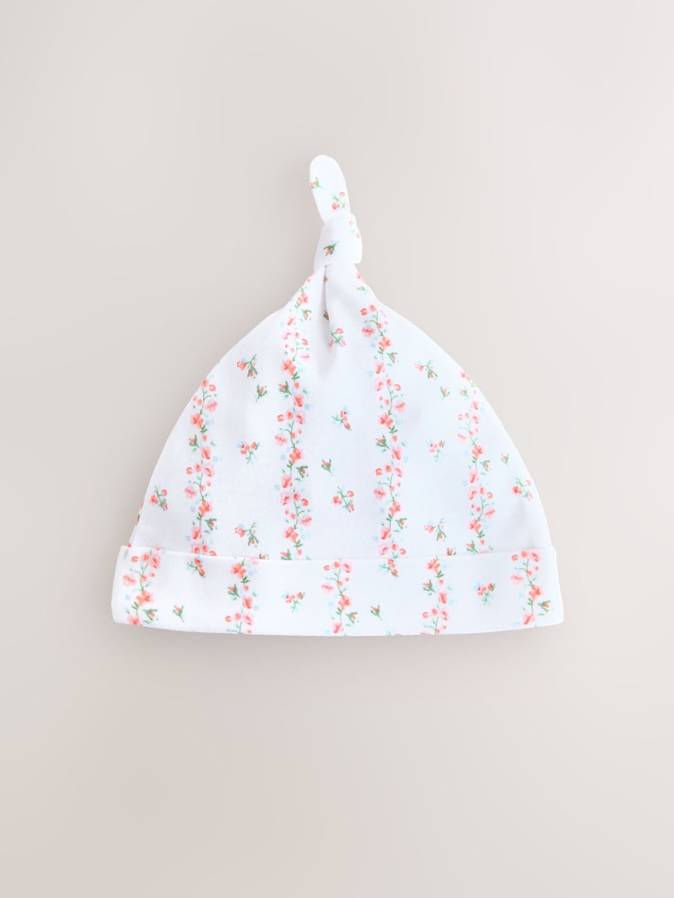 Pink/White Tie Top Baby Beanies 3 Pack (0-12mths) - Size 44cm (5lb)