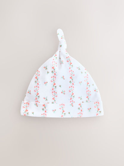 Pink/White Tie Top Baby Beanies 3 Pack (0-12mths) - Size 44cm (5lb)