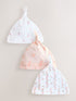 Pink/White Tie Top Baby Beanies 3 Pack (0-12mths) - Size 44cm (5lb) - Pink/White Tie