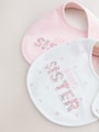 Pink/White Sister Family Baby Bibs 2 Pack - Size One