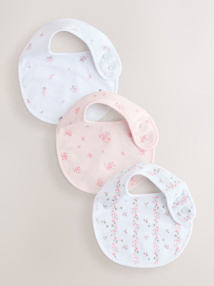 Pink/White Baby Bibs 3 Pack - Up to 1 Month (50-56cm)