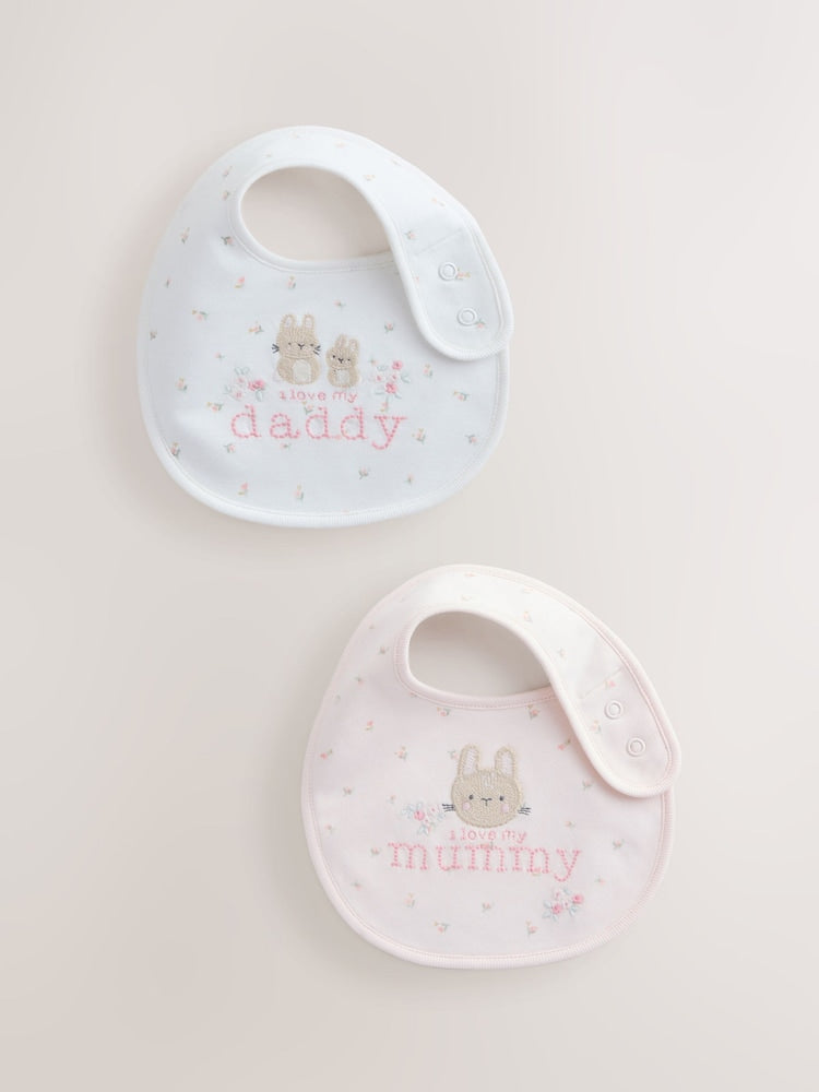 Pink Mummy/Daddy Family Baby Bibs 2 Pack - Pink Mummy/Daddy / Up to 1 Month (50-56cm)