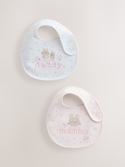 Pink Mummy/Daddy Family Baby Bibs 2 Pack - Pink Mummy/Daddy / Up to 1 Month (50-56cm)