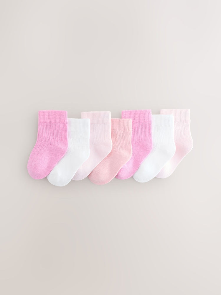 Pink Baby Socks 7 Pack - Size 50cm (First Size) - Pink
