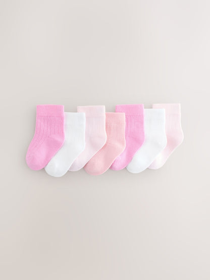 Pink Baby Socks 7 Pack - Size 50cm (First Size) - Pink