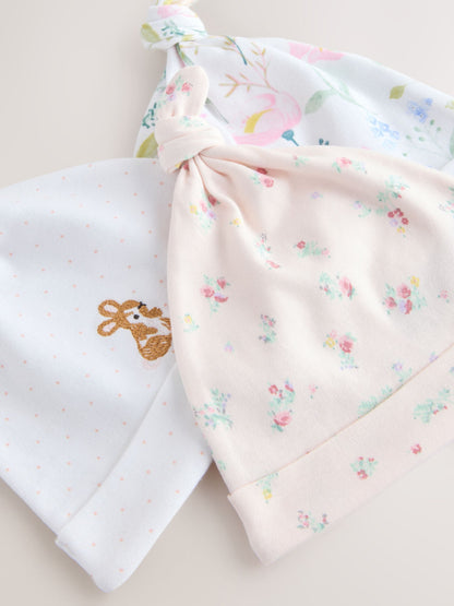 Pink Tie Top Baby Beanie 3 Pack (0-12mths) - Size 44cm (5lb)