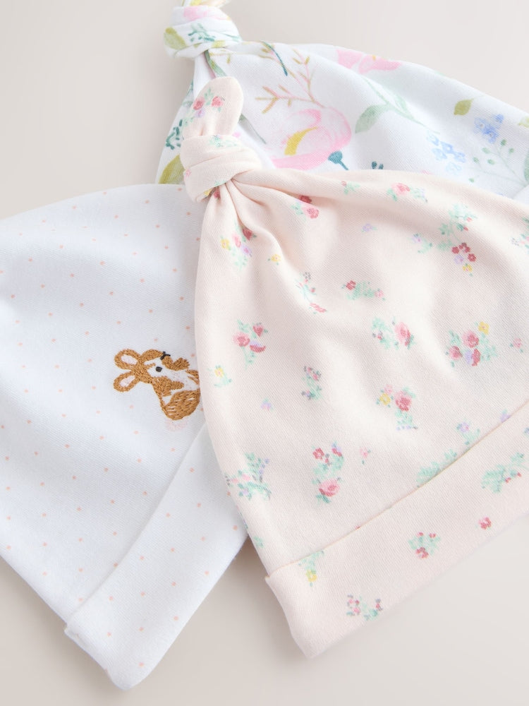Pink Tie Top Baby Beanie 3 Pack (0-12mths) - Size 44cm (5lb)