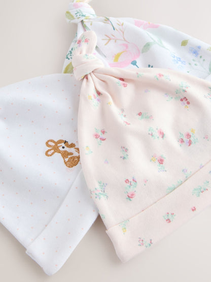 Pink Tie Top Baby Beanie 3 Pack (0-12mths) - Size 44cm (5lb)