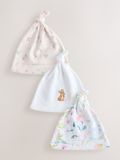 Pink Tie Top Baby Beanie 3 Pack (0-12mths) - Size 44cm (5lb) - Pink Tie