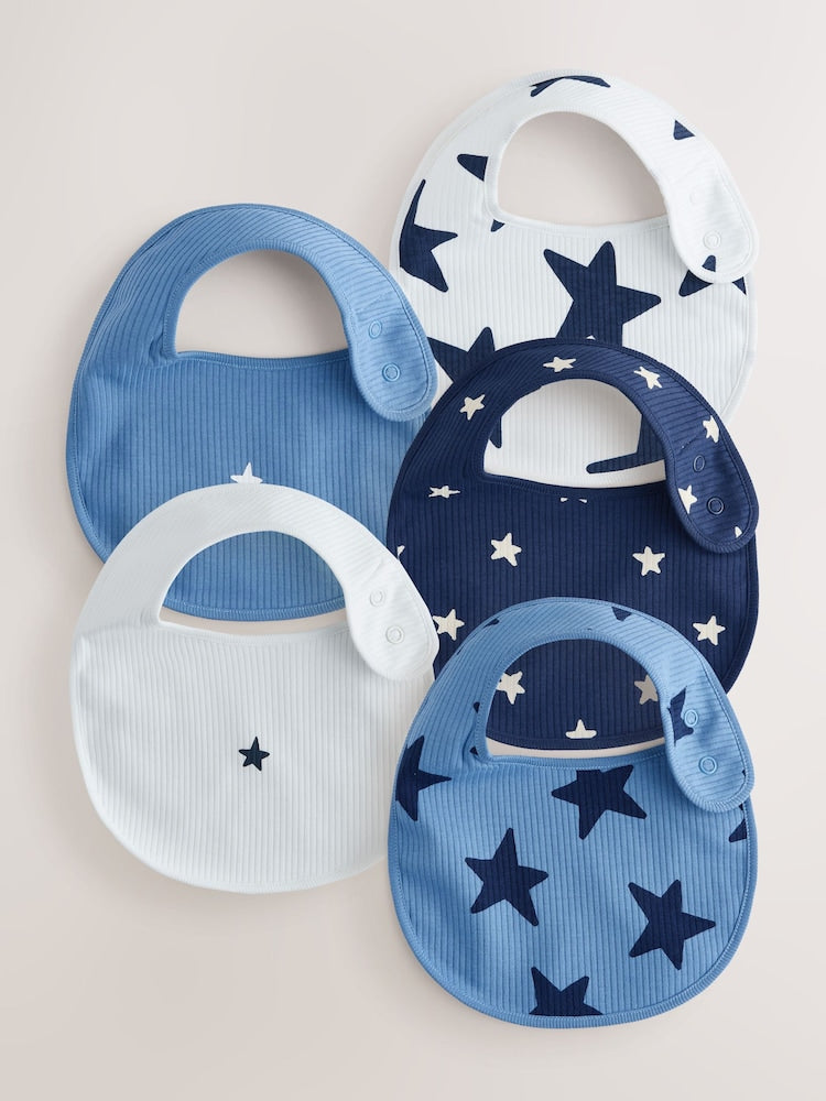 Navy Star Baby Bibs 5 Pack - Up to 1 Month (50-56cm)