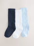 Blue/White Knee High Baby Socks 3 Pack - Size 50cm (First Size)