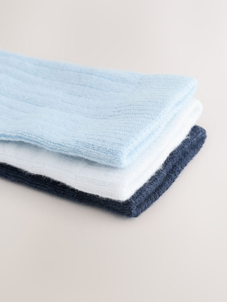 Blue/White Knee High Baby Socks 3 Pack - Size 50cm (First Size)