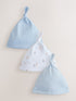 Blue Tie Top Baby Hats 3 Pack (0-12mths) - Size 44cm (5lb) - Blue Tie