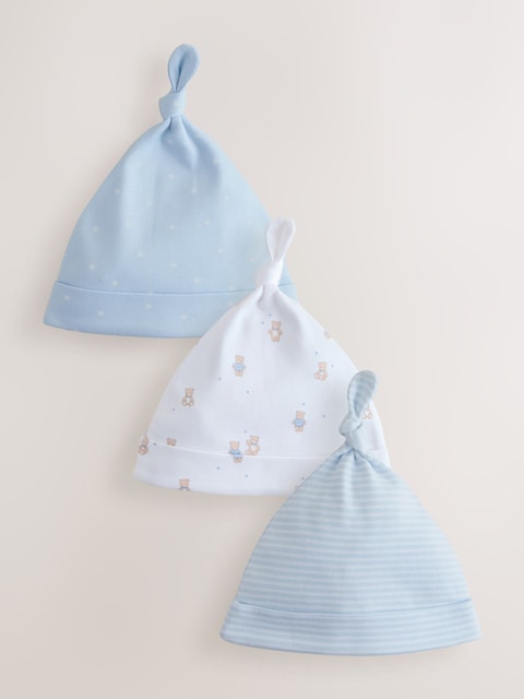 Blue Tie Top Baby Hats 3 Pack (0-12mths) - Size 44cm (5lb)