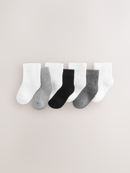 Black/White Baby Socks 7 Pack (0mths-2yrs) - Size 50cm (First Size) - Black/White