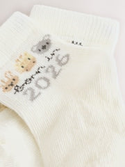 White Born In 2026 Baby Socks 1 Pack (0-12mths) - Size 50cm (First Size)