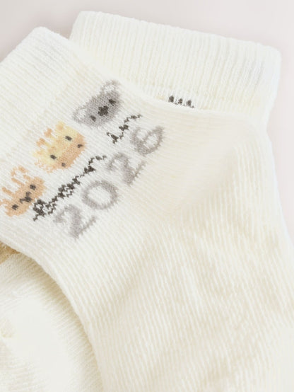 White Born In 2026 Baby Socks 1 Pack (0-12mths) - Size 50cm (First Size)