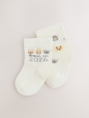 White Born In 2026 Baby Socks 1 Pack (0-12mths) - Size 50cm (First Size)