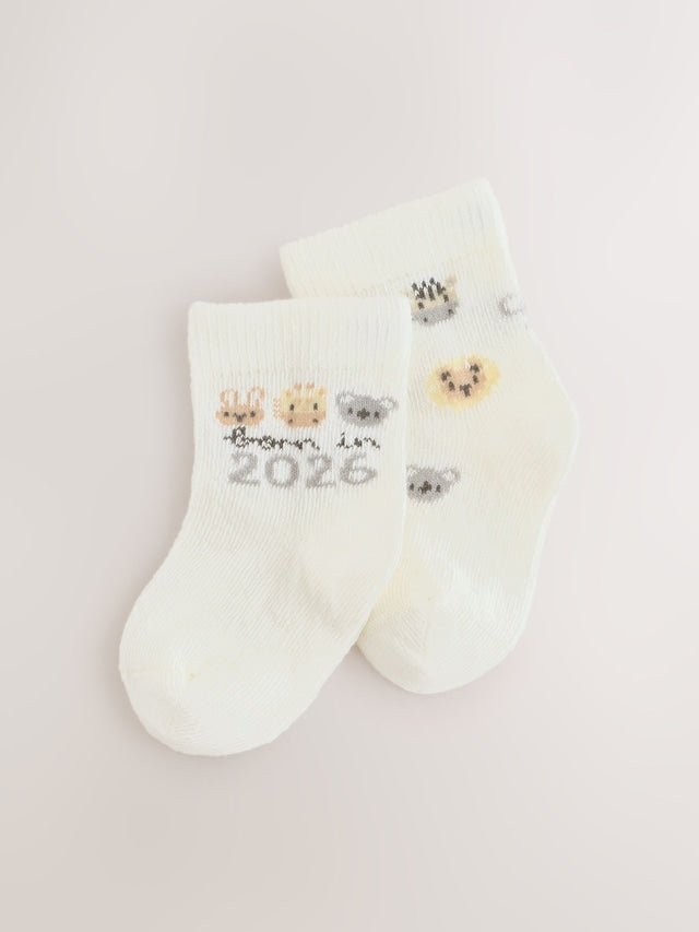 White Born In 2026 Baby Socks 1 Pack (0-12mths) - Size 50cm (First Size)