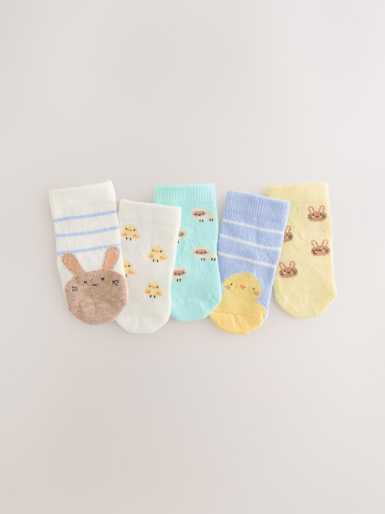Yellow Baby Character Socks 5 Pack - Size 50cm (First Size)