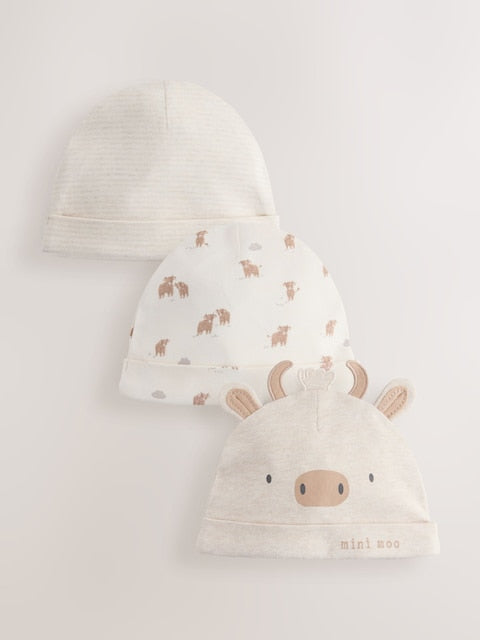 Neutral Hamish Baby Beanies 3 Pack (0-12mths) - Size 44cm (5lb)