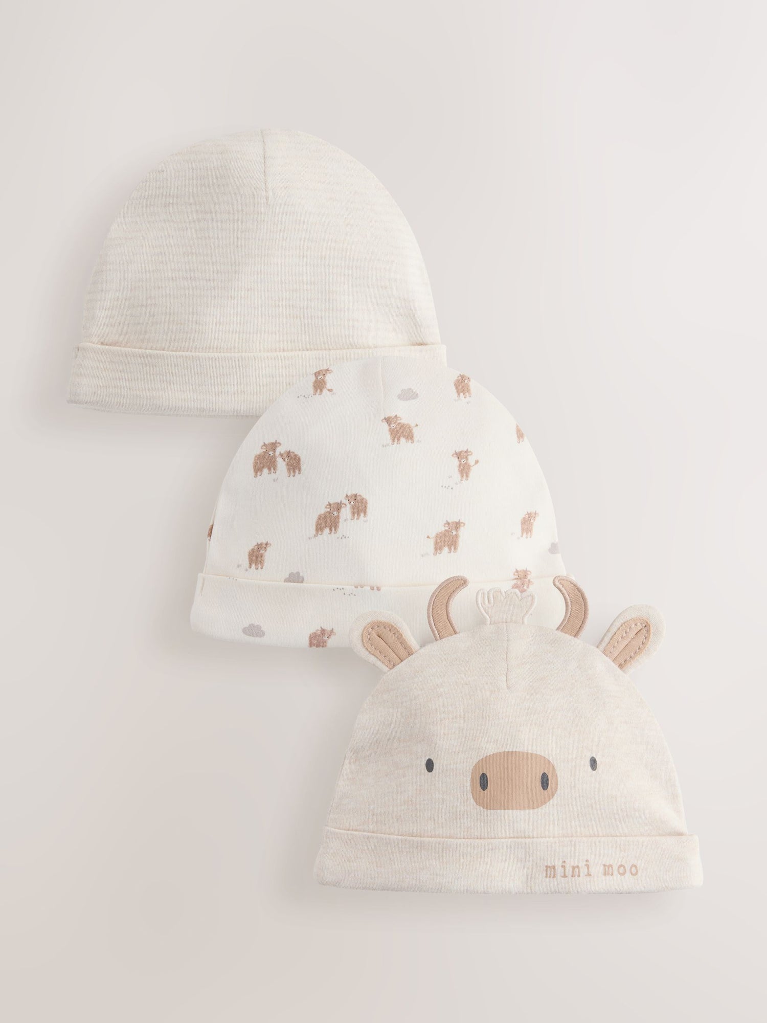 Neutral Hamish Baby Beanies 3 Pack (0-12mths) - Size 44cm (5lb) - Default 1