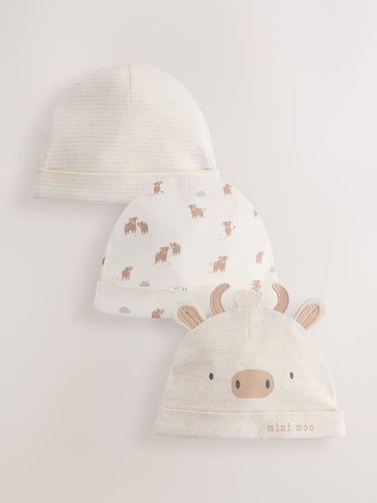 Neutral Hamish Baby Beanies 3 Pack (0-12mths) - Size 44cm (5lb) - Default 1