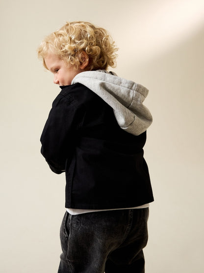 Black Ripstop Twill Hooded Overshirt and T-Shirt Set (3mths-7yrs)