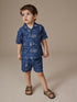 Blue Denim Sea Life Embroidery Short Sleeve Revere Collar Shirt & Shorts Set (3mths-10yrs) - Blue Denim Sea Life Embroidery / 12-18 Months (80-86cm)