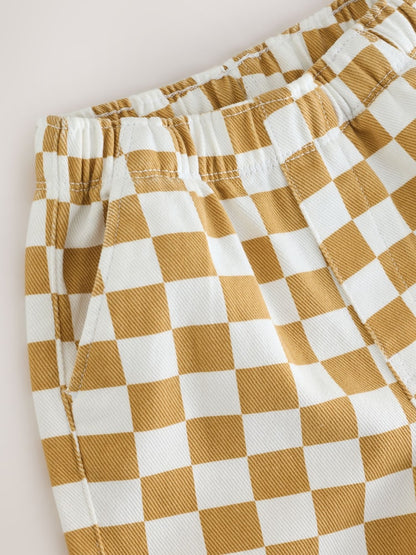 Yellow/White Checkerboard Pull On Wide Trousers (3mths-7yrs)