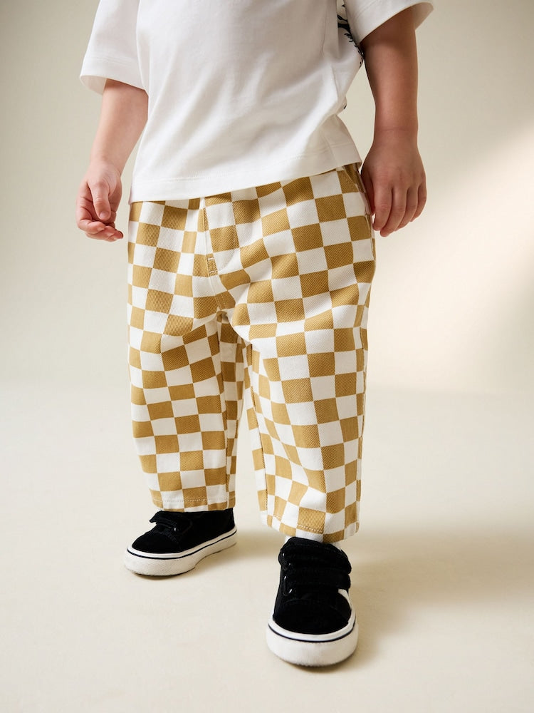 Yellow/White Checkerboard Pull On Wide Trousers (3mths-7yrs) - Size 3-6 Months (62-68cm) - Yellow/White Checkerboard Pull On Wide