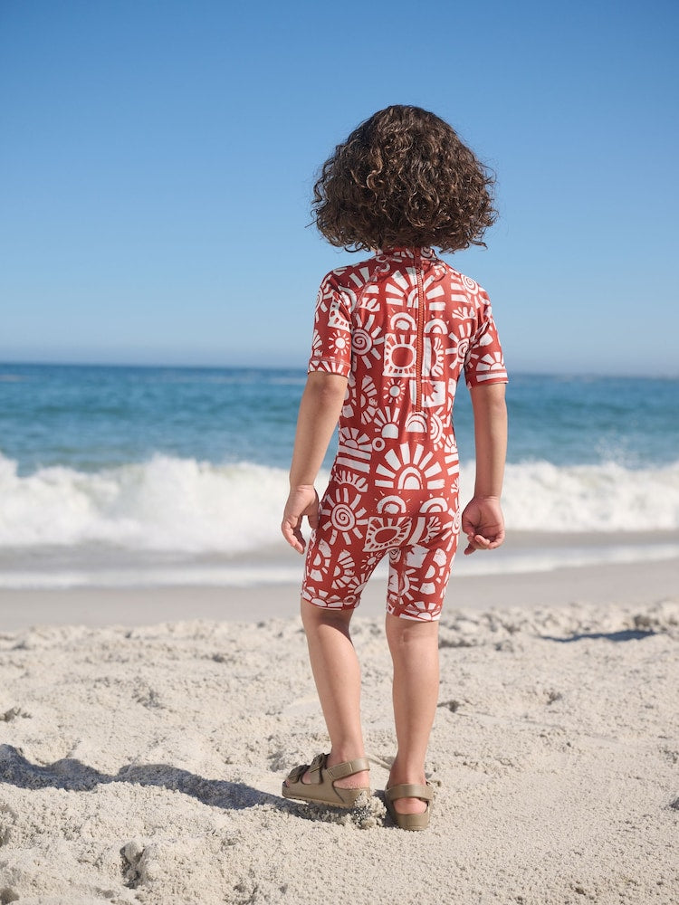 Brown Aztec Sunsafe All-In-One Swimsuit (3mths-7yrs) - Size 3-6 Months (62-68cm)