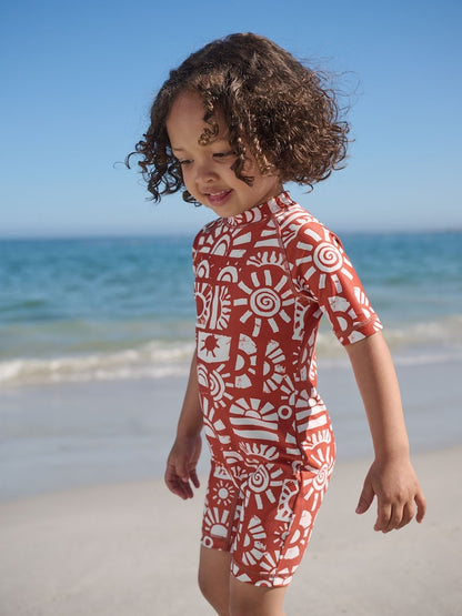 Brown Aztec Sunsafe All-In-One Swimsuit (3mths-7yrs) - Size 3-6 Months (62-68cm)