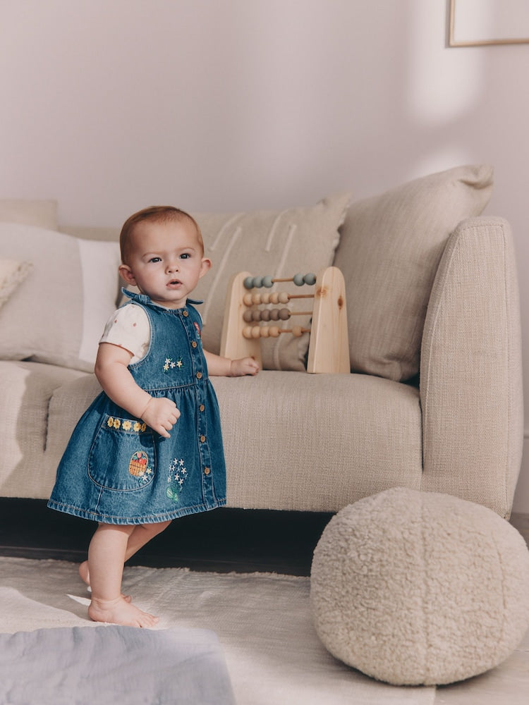 Denim Pinafore Baby Short Sleeve Bodysuit 2 Piece Set (0mths-2yrs)