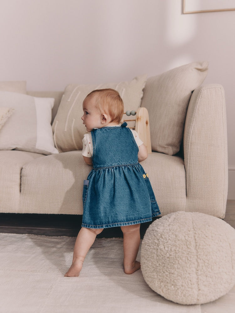 Denim Pinafore Baby Short Sleeve Bodysuit 2 Piece Set (0mths-2yrs)