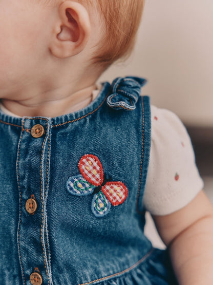 Denim Pinafore Baby Short Sleeve Bodysuit 2 Piece Set (0mths-2yrs)