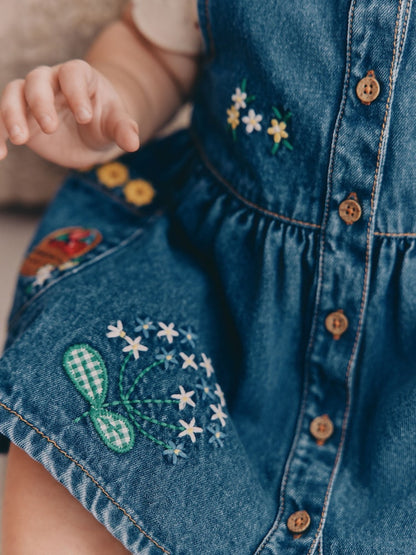 Denim Pinafore Baby Short Sleeve Bodysuit 2 Piece Set (0mths-2yrs)