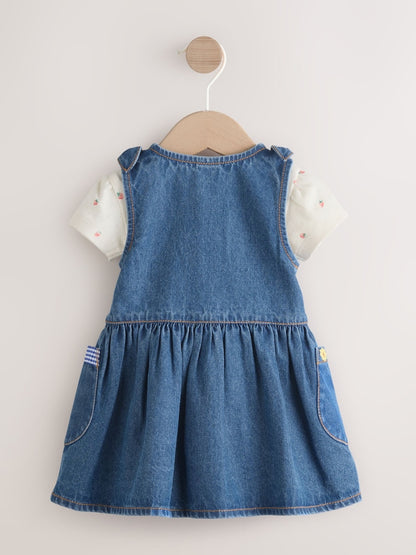 Denim Pinafore Baby Short Sleeve Bodysuit 2 Piece Set (0mths-2yrs)