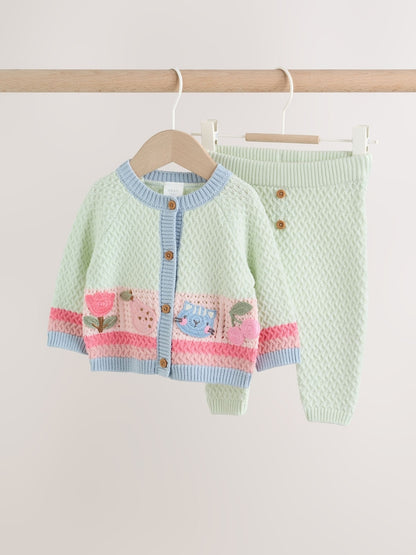Sage Green Crochet Animal Knitted Cardigan and Legging Baby Set (0mths-2yrs) - Sage Green Crochet Animal Knitted / 12-18 Months (80-86cm)