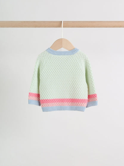 Sage Green Crochet Animal Knitted Cardigan and Legging Baby Set (0mths-2yrs)