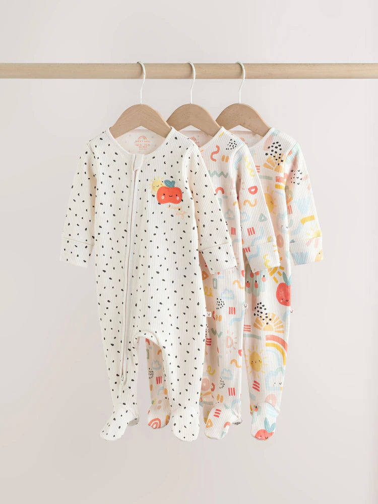 Multi Two Way Zip Baby Sleepsuit 3 Pack (0-2yrs)