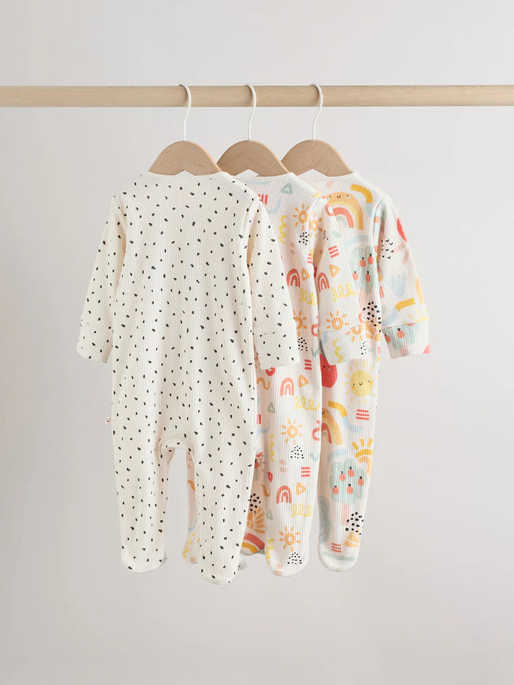 Multi Two Way Zip Baby Sleepsuit 3 Pack (0-2yrs)