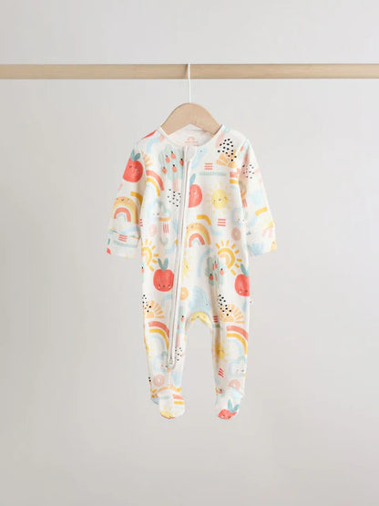 Multi Two Way Zip Baby Sleepsuit 3 Pack (0-2yrs)