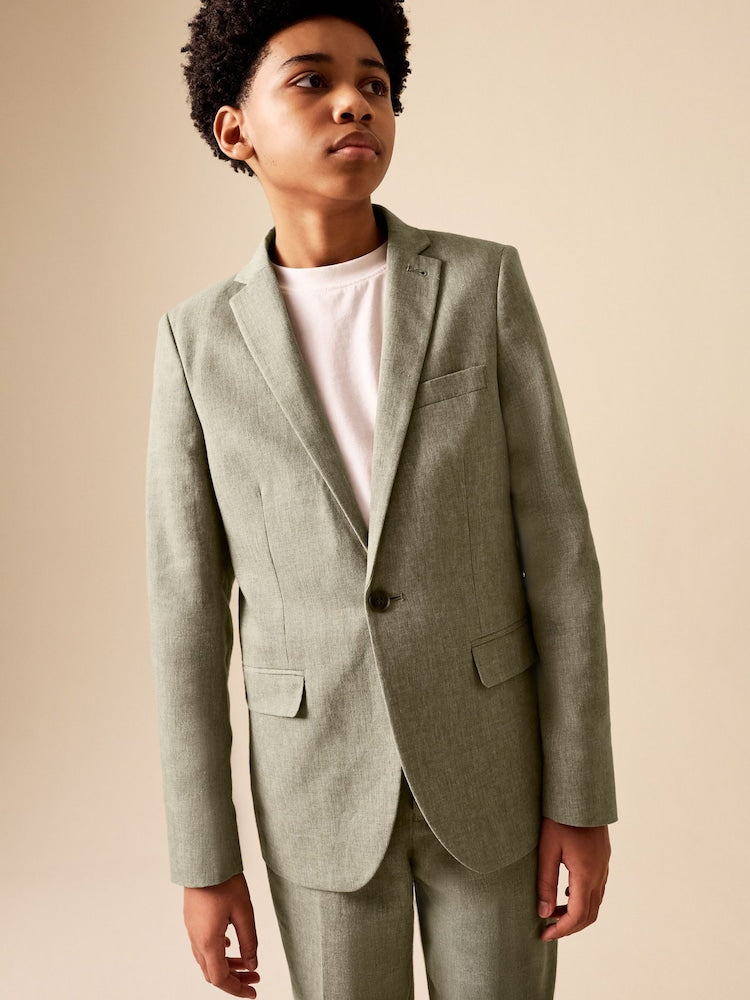 Khaki Green Linen Blend Suit Jacket (3-16yrs) - Khaki Green / 10 Years (140cm)
